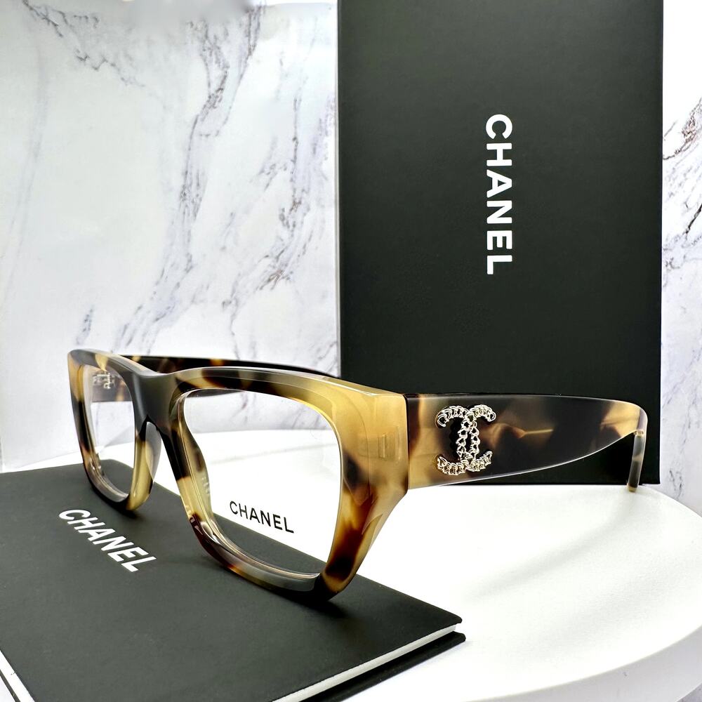New CHANEL Eyeglasses Brown Gold Chain CC Rectangle 52mm Rx-able - Picture 8 of 16
